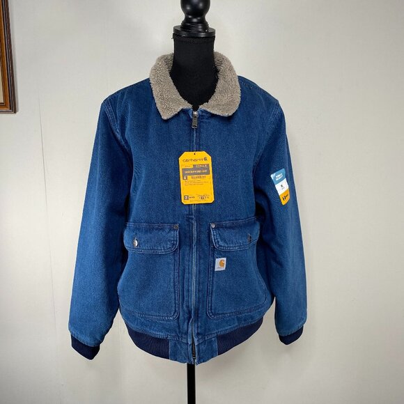 Carhartt RELAXED Fit Denim Sherpa Jacket Women's XL Blue 2 Warmth Level NWT - Picture 1 of 15